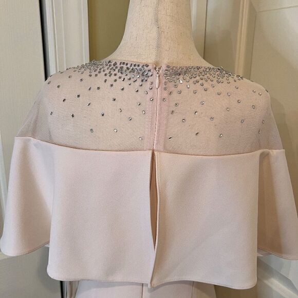 NWT Calvin Klein Full Length Stretch Crepe Beaded Cape Gown Dress Blush Pink 8 - Picture 6 of 8